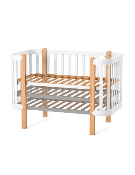 Veres бебешка кошара от бук Монако БЯЛО/БУК 60/120 см + колелца