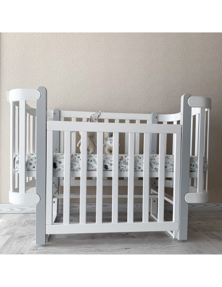 Veres бебешка кошара от бук Монако БЯЛО/СИВО 60/120 см + колелца