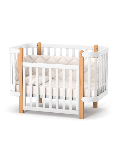 Veres бебешка кошара от бук Монако БЯЛО/КАПУЧИНО 60/120 см + колелца