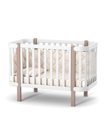 Veres бебешка кошара от бук Монако БЯЛО/КАПУЧИНО 60/120 см + колелца