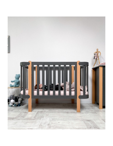 Veres бебешка кошара от бук Монако ГРАФИТ/ДЪРВО 60/120 см + колелца