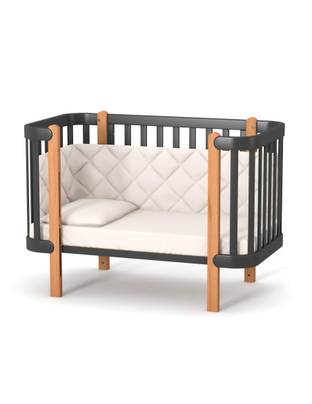 Veres бебешка кошара от бук Монако ГРАФИТ/ДЪРВО 60/120 см + колелца