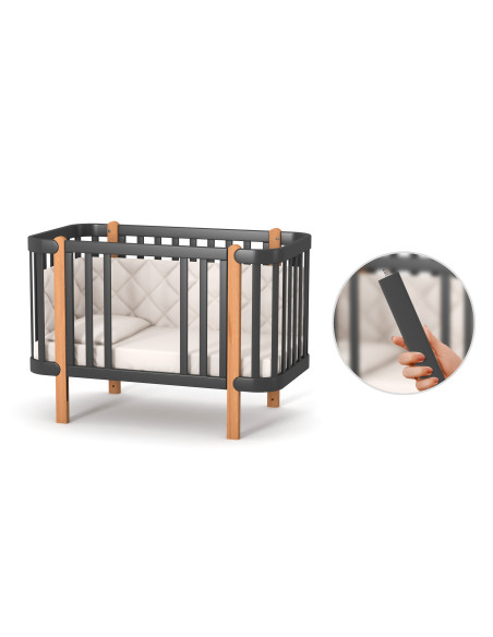 Veres бебешка кошара от бук Монако ГРАФИТ/ДЪРВО 60/120 см + колелца