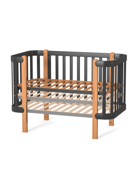 Veres бебешка кошара от бук Монако ГРАФИТ/ДЪРВО 60/120 см + колелца
