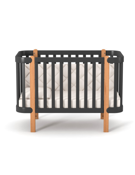 Veres бебешка кошара от бук Монако ГРАФИТ/ДЪРВО 60/120 см + колелца