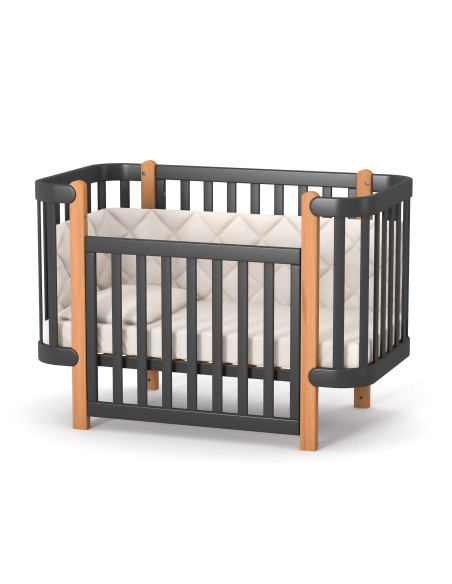 Veres бебешка кошара от бук Монако ГРАФИТ/ДЪРВО 60/120 см + колелца