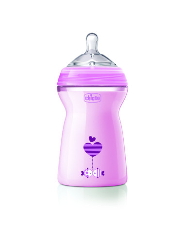 Chicco Шише Natural Feeling РР,6м+,330 мл, момиче