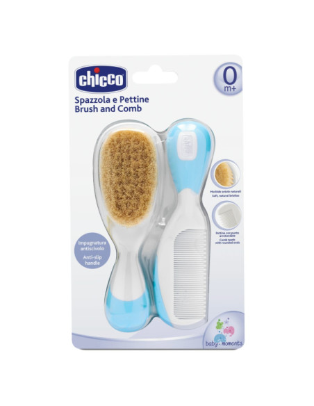 Chicco Комплект гребен & четка от естествен косъм 0м+