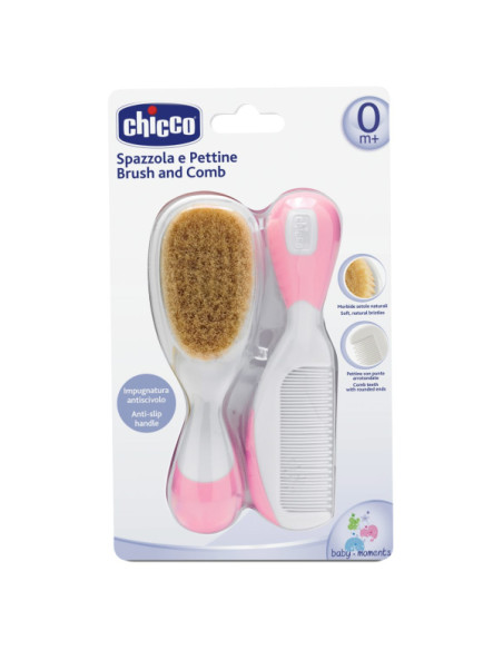 Chicco Комплект гребен & четка от естествен косъм 0м+