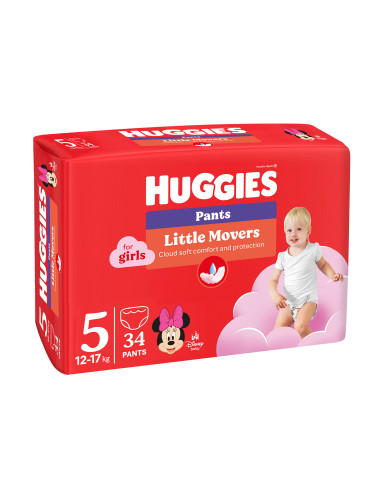 Huggies Бебешки пелени гащички Little Movers Girl 5, 12-17кг, 34 бр.
