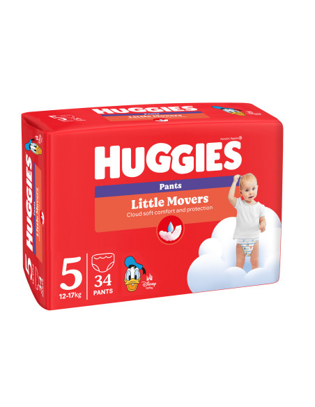 Huggies Бебешки пелени гащички Little Movers 5, 12-17кг, 34 бр.