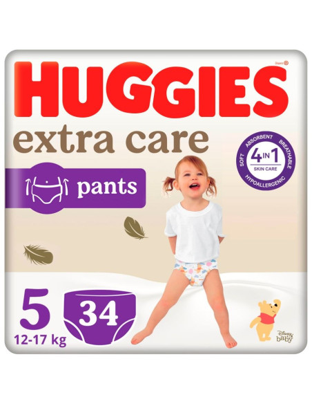 Huggies Бебешки пелени гащички Extra Care 5, 12-17кг, 34бр