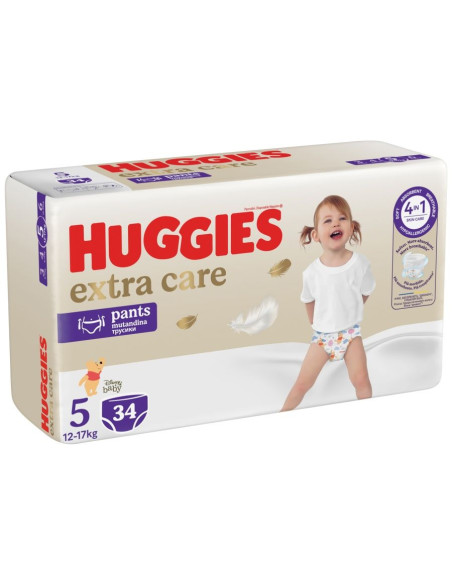 Huggies Бебешки пелени гащички Extra Care 5, 12-17кг, 34бр