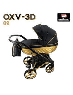 Adbor-бебешка количка 3в1 Avenue 3D: черен текстил/голд 2