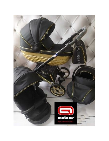 Adbor-бебешка количка 3в1 Avenue 3D: черен текстил/голд