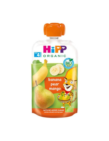 HIPP 8523 HiPPiS БИО банан, круша, манго, плодова закуска, пауч, 100 гр