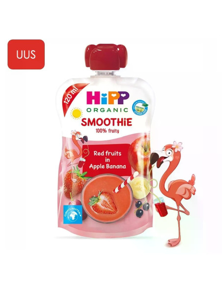 HIPP Смути Ябълка, Банан, Червени плодове 84000, храна за бебе, 120гр.