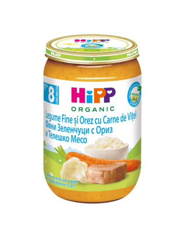 HIPP Зеленчуци, ориз, телешко 6413, пюре, 220 гр