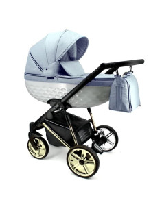 Adbor-бебешка количка 3в1 Avenue 3D: светло син текстил/бял