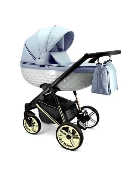 Adbor-бебешка количка 3в1 Avenue 3D: светло син текстил/бял