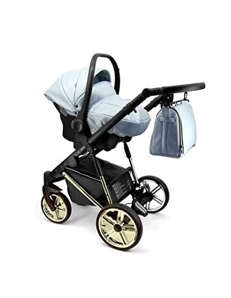 Adbor-бебешка количка 3в1 Avenue 3D: светло син текстил/бял