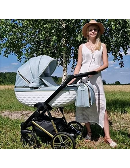 Adbor-бебешка количка 3в1 Avenue 3D: светло син текстил/бял