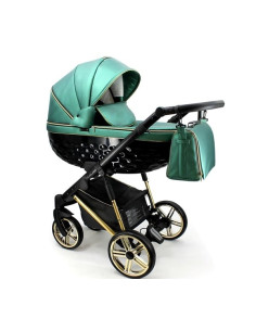 Adbor-бебешка количка 3в1 Avenue 3D eco: зелена кожа/черен