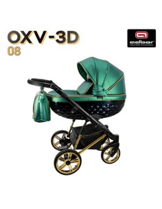 Adbor-бебешка количка 3в1 Avenue 3D eco: зелена кожа/черен 2