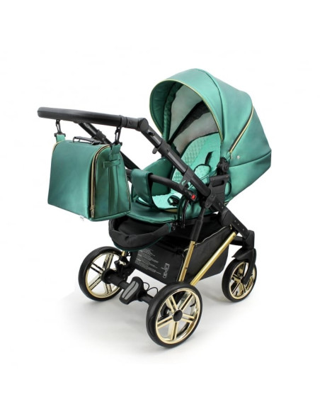 Adbor-бебешка количка 3в1 Avenue 3D eco: зелена кожа/черен