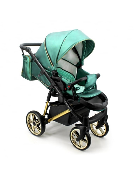 Adbor-бебешка количка 3в1 Avenue 3D eco: зелена кожа/черен