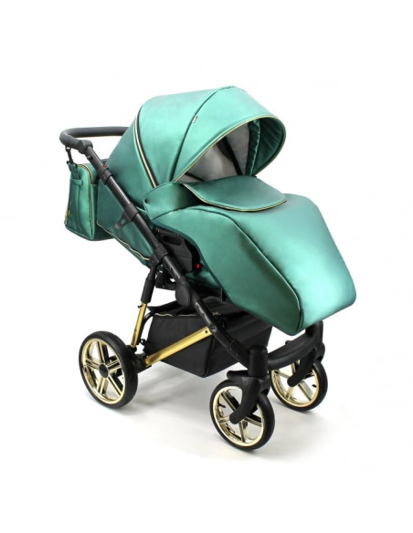 Adbor-бебешка количка 3в1 Avenue 3D eco: зелена кожа/черен