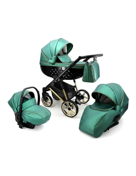 Adbor-бебешка количка 3в1 Avenue 3D eco: зелена кожа/черен