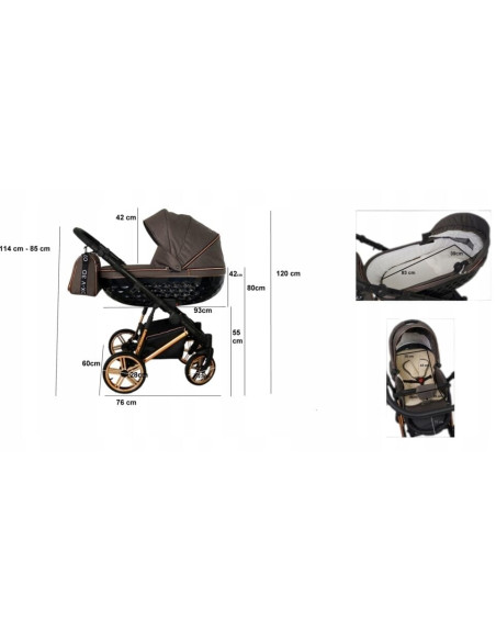 Adbor-бебешка количка 3в1 Avenue 3D eco: зелена кожа/черен