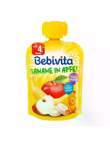 BEBIVITA 19055 Банан и Ябълка, плодова закуска, пауч, 90 гр