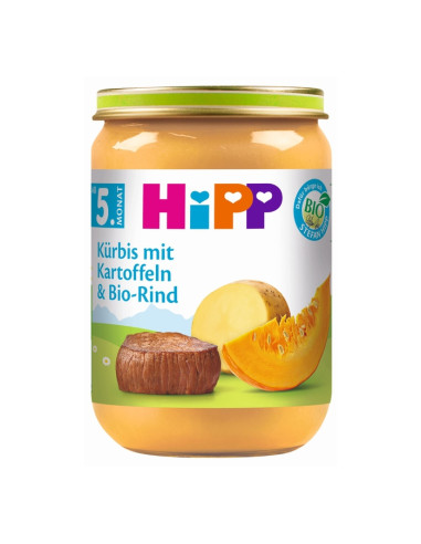 HIPP 9% ДДС Картофи, Тиква, Телешко 6270, пюре, 190 гр