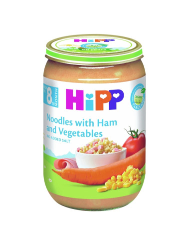 HIPP Шунка, зеленчуци, макарони 6540, пюре, 220 гр