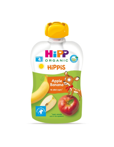 HIPP 8573 HiPPiS БИО Ябълка и банан, плодова закуска, пауч, 100 гр