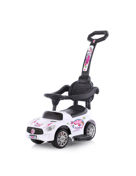 Кола за яздене с дръжка Еднорог бяла