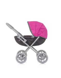 Количка за кукли "Дейзи" сиво/розово лен 2