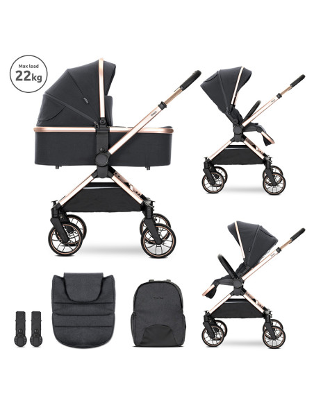 Д.КОЛИЧКА REYA 2in1 BLACK до22кг кош за новородено