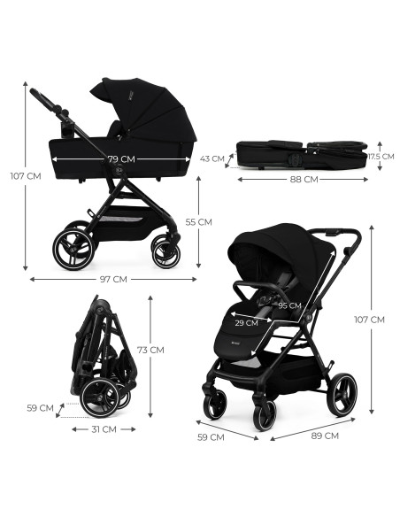 Kinderkraft YOXI бебешка количка 3в1 PURE BLACK