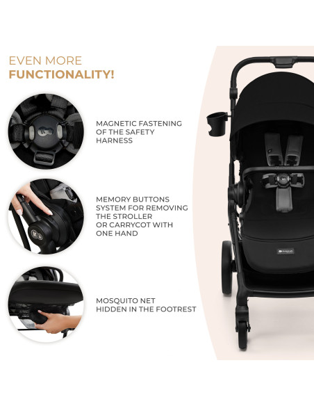 Kinderkraft YOXI бебешка количка 3в1 PURE BLACK