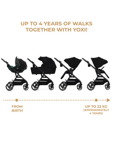 Kinderkraft YOXI бебешка количка 3в1 PURE BLACK