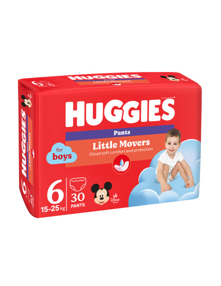 Huggies Бебешки пелени гащички Little Movers Boy 6, 15-25кг, 30 бр.