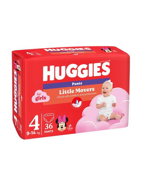 Huggies Бебешки пелени гащички Little Movers Girl 4, 9-14кг, 36 бр.