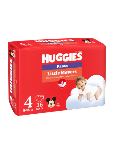 Huggies Бебешки пелени гащички Little Movers 4, 9-14кг, 36 бр.