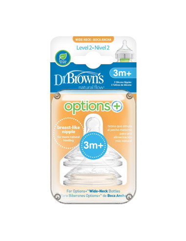 Биберони Dr.Brown's за шишета Wide-Neck Options+ 3м.+ 2бр.