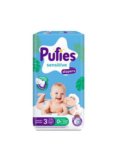 Pufies пелени Sensitive 3, 62 бр, 6-10 кг, Maxi...