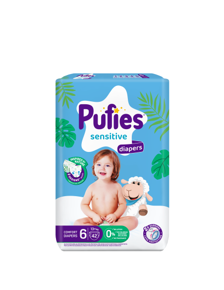 Pufies пелени Sensitive 6, 42бр, 13+ кг, Maxi Pack