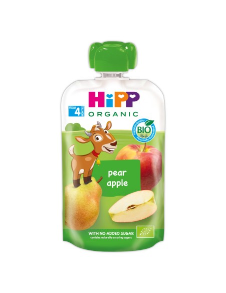 HIPP 8572 HiPPiS Био Круша и ябълка , плодова закуска, пауч, 100 гр